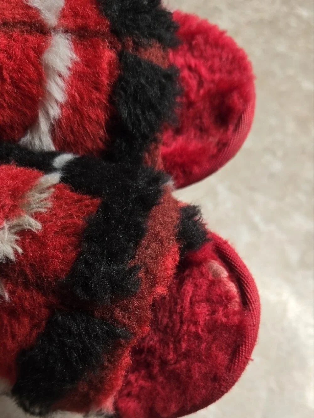 UGG Kids Red, Black & White Fuzzy Slide Sandals